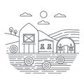 Agriculture farm in fields thin line concept logo template vector illustration. Royalty Free Stock Photo