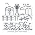 Agriculture farm with sheeps thin line concept logo template vector illustration. Royalty Free Stock Photo