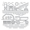 Agriculture farm thin line concept landscape template vector illustration.