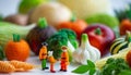 agriculture and farmer concept, miniature farmer standing in vegetables ,ai generated