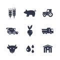 Agriculture, farming icons isolated on white