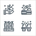 agriculture and farming line icons. linear set. quality vector line set such as eggs, carrot, water pipe