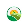 Agriculture farming logo with farm farm tractors on the background