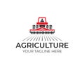 Agriculture and farming with tractor with cultivator and plow, logo design. Agribusiness, eco farm and rural country, vector desig Royalty Free Stock Photo