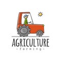 Agriculture farming. Tractor logo. Sketch for your design