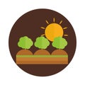 Agriculture and farming trees plant ground sun cartoon block and flat icon