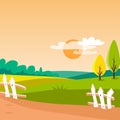 Agriculture field, sunny rural landscape vector Illustration