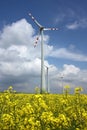 Agriculture field and wind mill power turbine Royalty Free Stock Photo