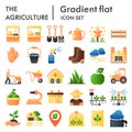 Agriculture flat icon set, farming symbols collection, vector sketches, logo illustrations, gardening signs color