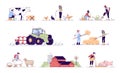 Agriculture flat vector illustrations. Animal husbandry cartoon concepts with outline. Dairy, poultry and sheep farms