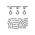 Agriculture and global farming Line Icons. Contains such Icons Harvester, farmers and village farm buildings. Drip irrigation.