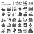 Agriculture glyph icon set, farming symbols collection, vector sketches, logo illustrations, gardening signs solid