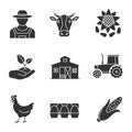 Agriculture glyph icons set