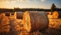 Agriculture golden growth, nature bounty, rolled hay bales generated by AI Royalty Free Stock Photo