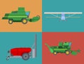 Agriculture harvest machine vector industrial banner farm equipment tractors transport combines and machinery excavator Royalty Free Stock Photo