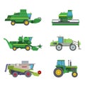 Agriculture harvest machine vector industrial farm equipment tractors transport combines and machinery excavator Royalty Free Stock Photo