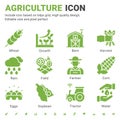 Agriculture icon set design flat style isolated on white background. Vector icon growth, farmer, fields, wheat, tractor, corn sign
