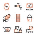 Agriculture icon set outline style including compound,seed,fertilizer,flush,water,pipe,garden,tree,leaf,corn,agriculture,sweetcorn