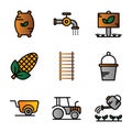 Agriculture icon set outline style including compound,seed,fertilizer,flush,water,pipe,garden,tree,leaf,corn,agriculture,sweetcorn