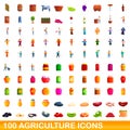 100 agriculture icons set, cartoon style Royalty Free Stock Photo