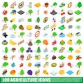 100 agriculture icons set, isometric 3d style