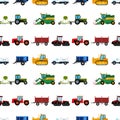 Agriculture industrial farm equipment seamless pattern background machinery tractors combines and excavators vector Royalty Free Stock Photo