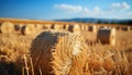 Agriculture industry rolls golden hay bales in nature meadow generated by AI Royalty Free Stock Photo