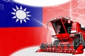 Agriculture innovation concept, red advanced farm combine harvester on Taiwan Province of China flag - digital industrial 3D