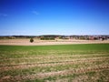 Agriculture landscape. Artistic look in vintage vivid colours. Royalty Free Stock Photo