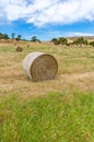 Agriculture landscape of a field with round straw bales Royalty Free Stock Photo