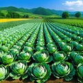 Agriculture landscape with organic cabbages growing on vegetable Natural vegetables and greenery Natural fruits and