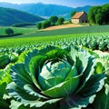 Agriculture landscape with organic cabbages growing on vegetable Natural vegetables and greenery Natural fruits and