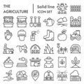 Agriculture line icon set, farming symbols collection, vector sketches, logo illustrations, gardening signs linear
