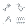 Agriculture line icons. linear set. quality vector line set such as fence, scythe, duck