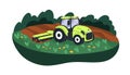 Agriculture machine works at farm field, land. Rotary tractor at farmland, preparing soil. Ground, earth preparation for Royalty Free Stock Photo