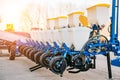 Agriculture machinery. Working parts of modern pneumatic agricultural seeder