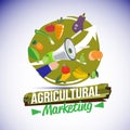 Agriculture marketing symbol illustration. megaphone with ahriculture product. promote for farmer concept - vector illustration