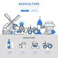 Agriculture natural food farm concept flat line art vector icons Royalty Free Stock Photo
