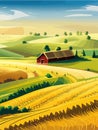 Agriculture, nature and farming. Harvest, field, trees and blank vertical poster vector illustration. Farms for poster Royalty Free Stock Photo