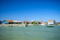 Ile d`Oleron. Colored huts of oyster farmers. Charente Martime, France