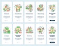 Agriculture policy objectives types onboarding mobile app screens set