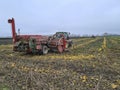 Agriculture, Pumpkin Harvest with tractor Royalty Free Stock Photo