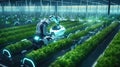 Agriculture robotic working in smart farm, Future technology with smart agriculture farming concept