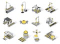 Agriculture robotisation 3d isometric icons set.