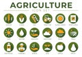 Agriculture Round Icon Set with Wheat, Corn, Soy, Tractor, Sunflower, Fertilizer, Sun, Water, Growth, Weather, Rain, Fields, Royalty Free Stock Photo