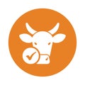 Agriculture, select, valid cow icon. Rounded orange color vector