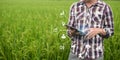 Agriculture technology farmer man using tablet computer. Royalty Free Stock Photo