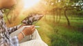 Agriculture technology with farmer man using tablet. Royalty Free Stock Photo