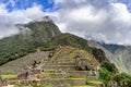 Agriculture terraces and guard house in ancient Incas city of Machu Picchu, Cusco, Peru Royalty Free Stock Photo