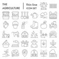 Agriculture thin line icon set, farming symbols collection, vector sketches, logo illustrations, gardening signs linear